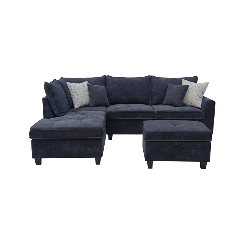 Canapé modulaire en tissu noir l 99,5 po avec méridienne et rangement à gauche Ottoma