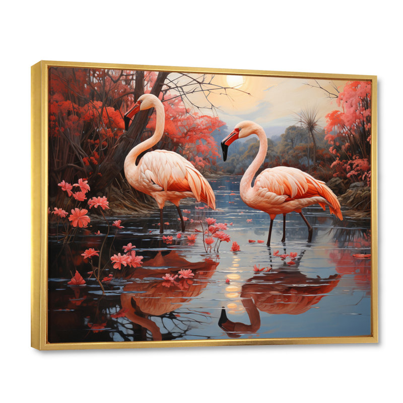 Flamant flamant rose pastel - imprimé, H 12 po x l 20 po x P 1 po, Cadre flottant doré