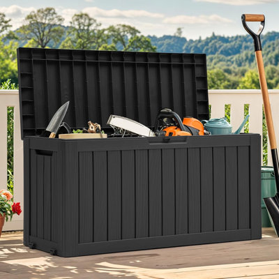 72 Gallon Outdoor Resin Deck Box With Wheels, Pool Storage Box For Outdoor Cushions, Sports Equipment, Garden Tools by waveflower