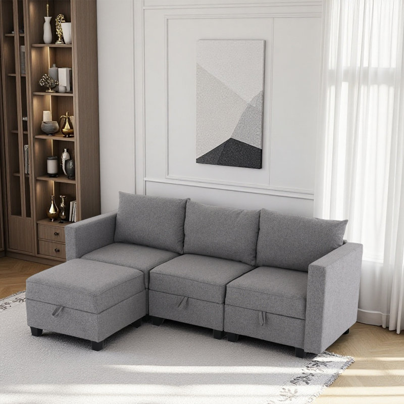 Petit canapé modulaire à 3 places avec canapé modulaire en L et canapé gris foncé, Gris foncé