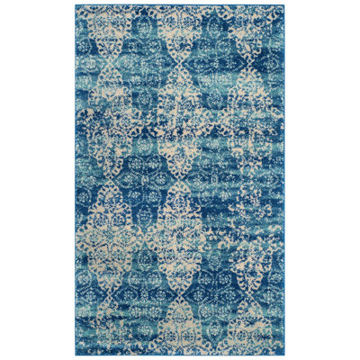 Tapis bleu royal et ivoire à motif géométrique Allard