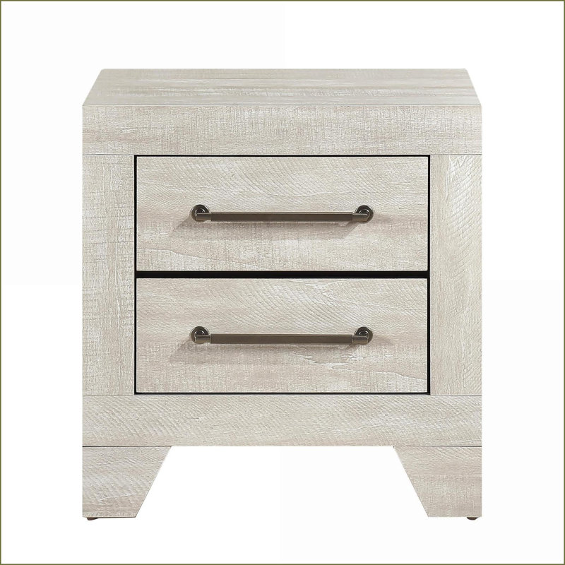 Table de chevet moderne en chêne gris avec 2 tiroirs - Mobilier de chambre à coucher