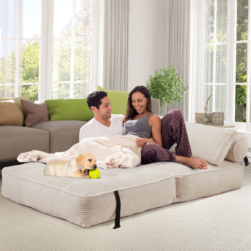 Chaise convertible pliante avec 2 coussins réglables - Conception compacte pour une utilisation facile et un confort ultime, pour n'importe quelle pièce, beige