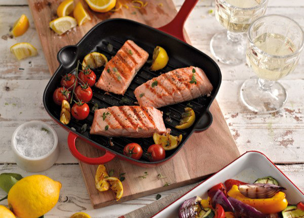 Grill pan cooking salmon