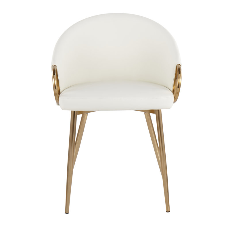 Josie 19.25'' H Faux Leather Upholstered Armchair, White, Gold