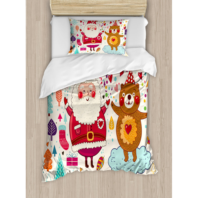 Ensemble de housse de couette Noël père Noël et ours en peluche décorations rétro, Simple