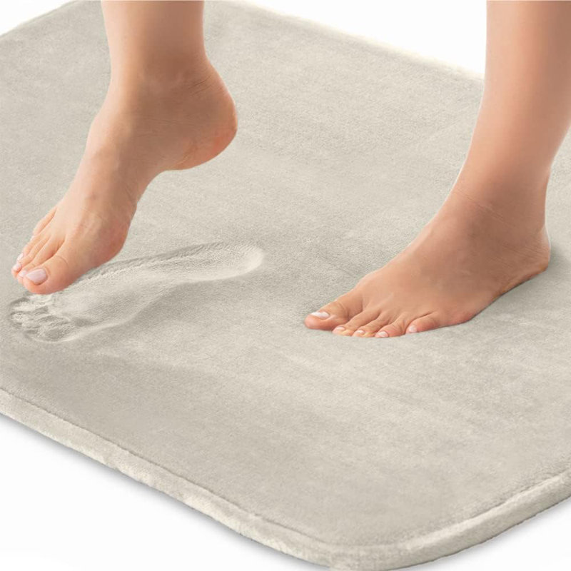Thick Memory Foam Bath Rugs, Soft Absorbent Velvet Bathroom Mats With Non-Slip Dots Underside, Beige, Single - 60" L x 24" W