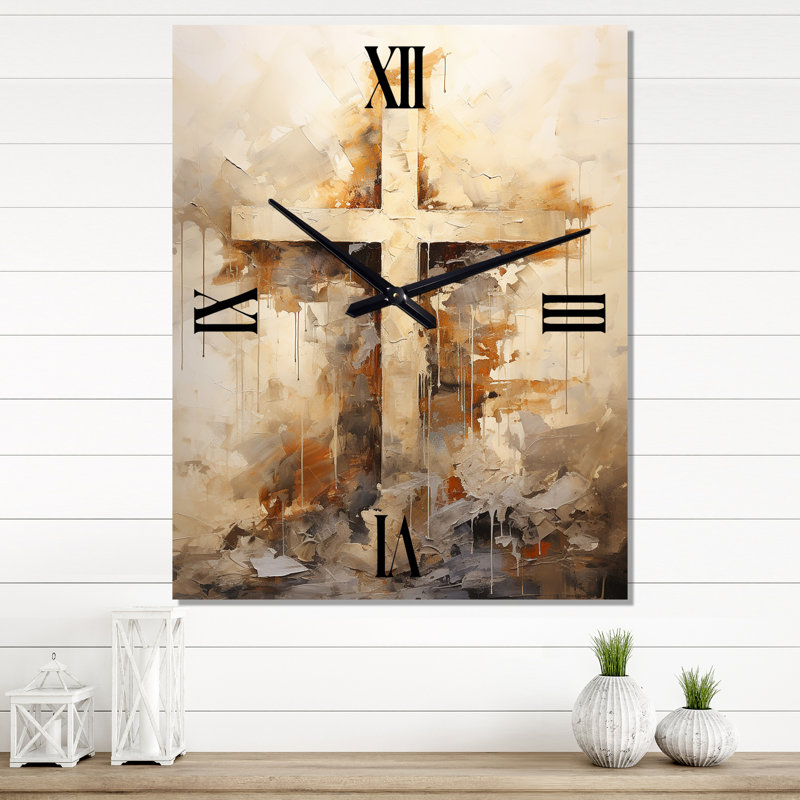 Minimalisme, croix religieuse - horloge de paysage religieuse en métal, Très grand