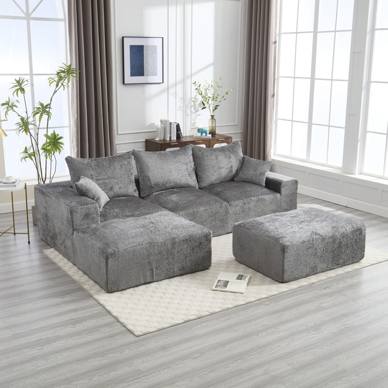 Chenille Upholstered U-Shape Sectional Sofa - Modular Sofa Collection, Grey Chenille