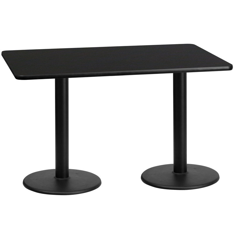 Plateau de table rectangulaire en stratifié 30 po x 60 po avec base ronde Stephine, Noir