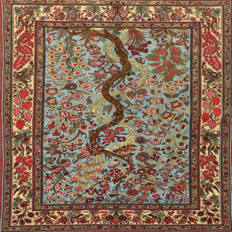 Tapis rouge/bleu/ivoire traditionnel Lache, Rond 6 pi