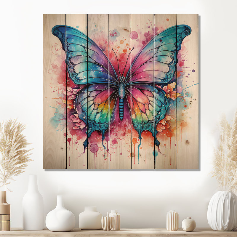 Papillon coloré I - insectes et insectes sur bois, H 36 po x l 36 po