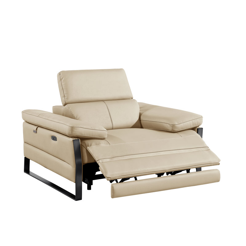 Top Grain Italian Leather Power Reclining Arm Chair with Power Headrests, Beige