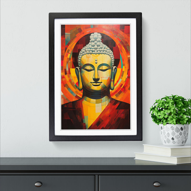 Buddha Geometric - Single Picture Frame Print on Wood, Black Framed, 46cm H x 34cm W x 2cm D