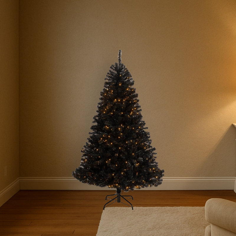 Arbre de Noël artificiel noir avec lumières DEL