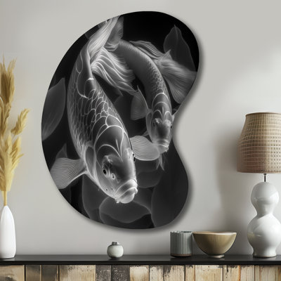Monochrome Koi Fish - Animal Fish Boom Shape - Assymterical Metal Wall Art