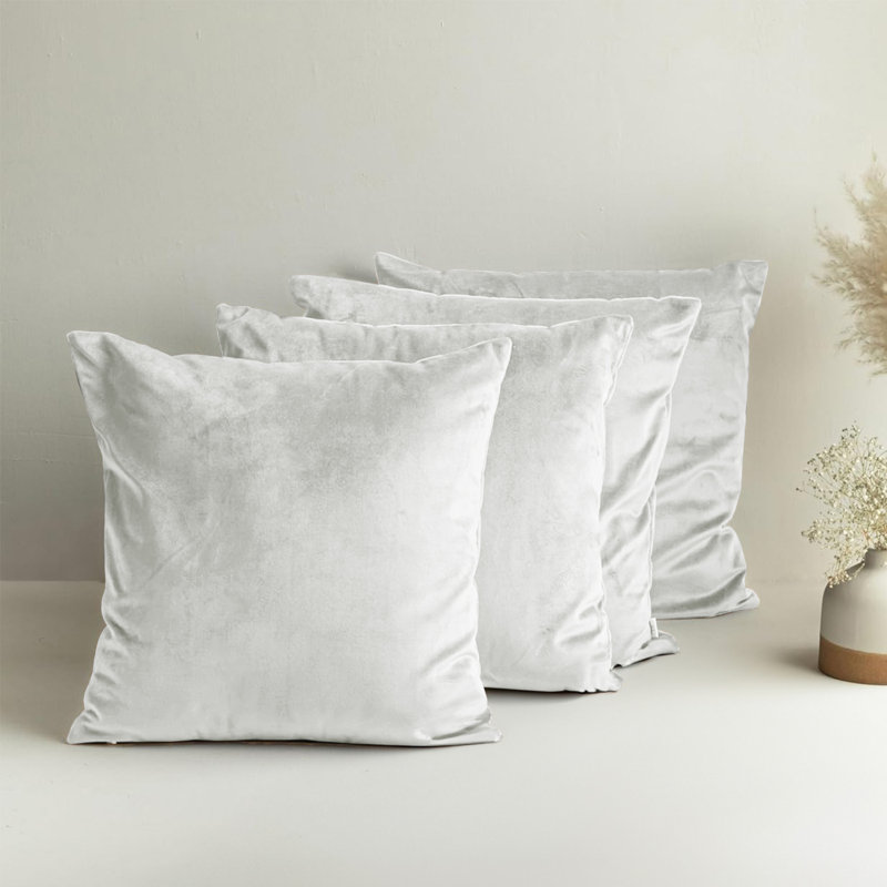 Square Luxury Velvet Throw Cushion Covers for sofa, couch set of 4, White