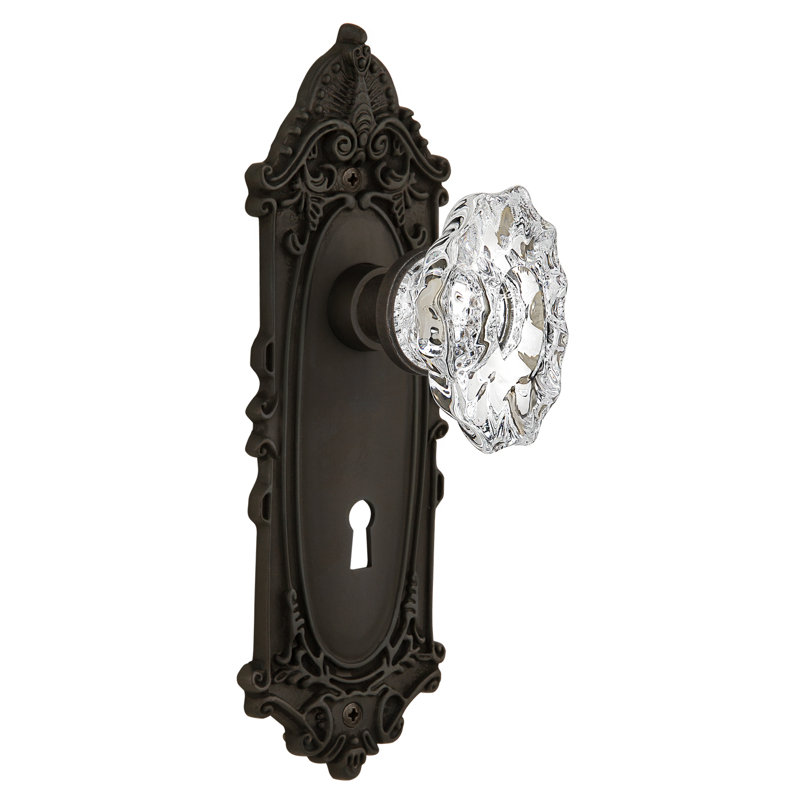 Crystal Chateau Interior Mortise Door Knob with Victorian Long Plate, Oil-Rubbed Bronze