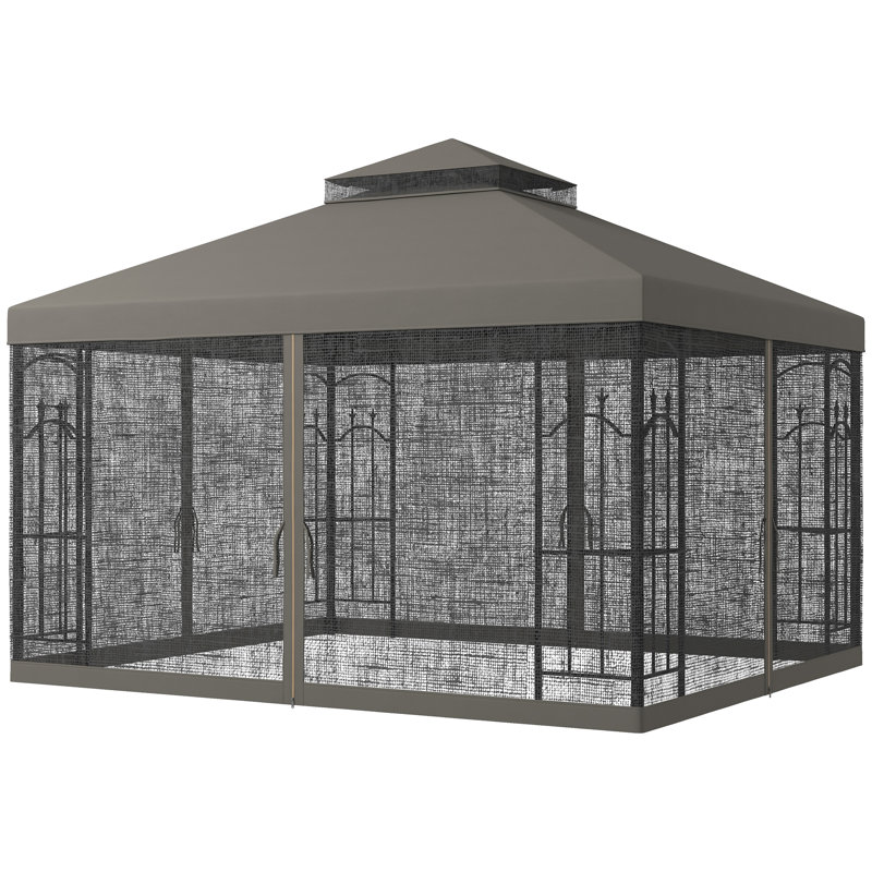 Steel Patio Gazebo, Gray, 120" H x 144" W x 120" D