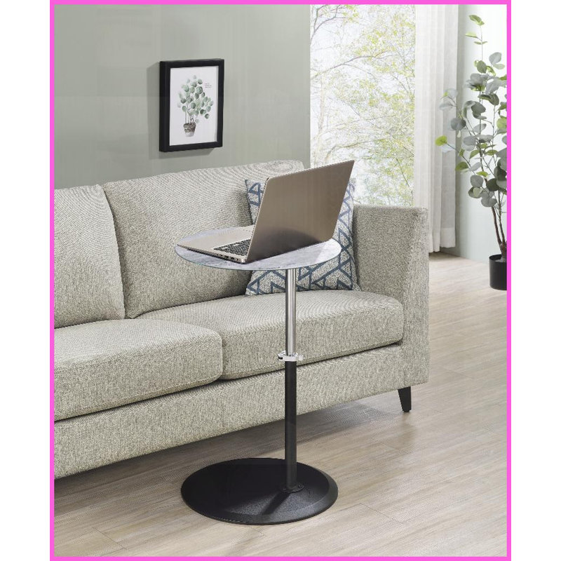 Space-Saving Gray Marble-Textured Coffee Table with Adjustable Height 16”-26” &amp; Easy-to-Use Clamp, White 