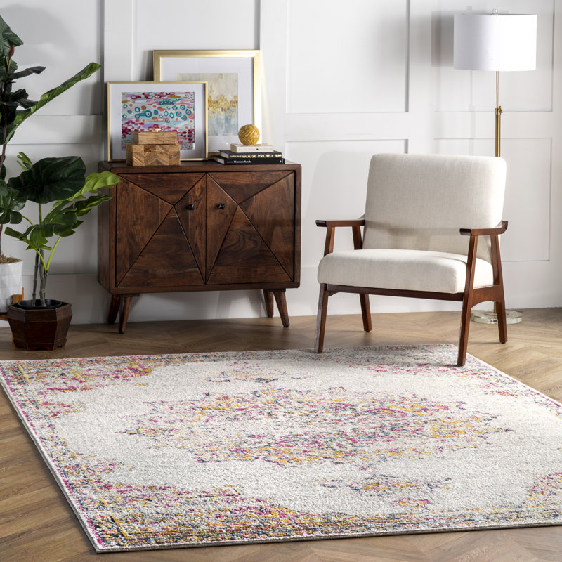 Mcalmont Medallion Power Loomed Performance Pink/Fuchsia Rug, Square 8'