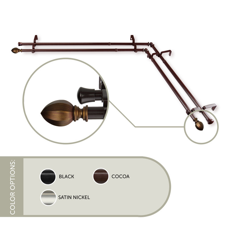 Double tringle de rideau de fenêtre en coin Judi, L 120 po x l 70 po, Cacao