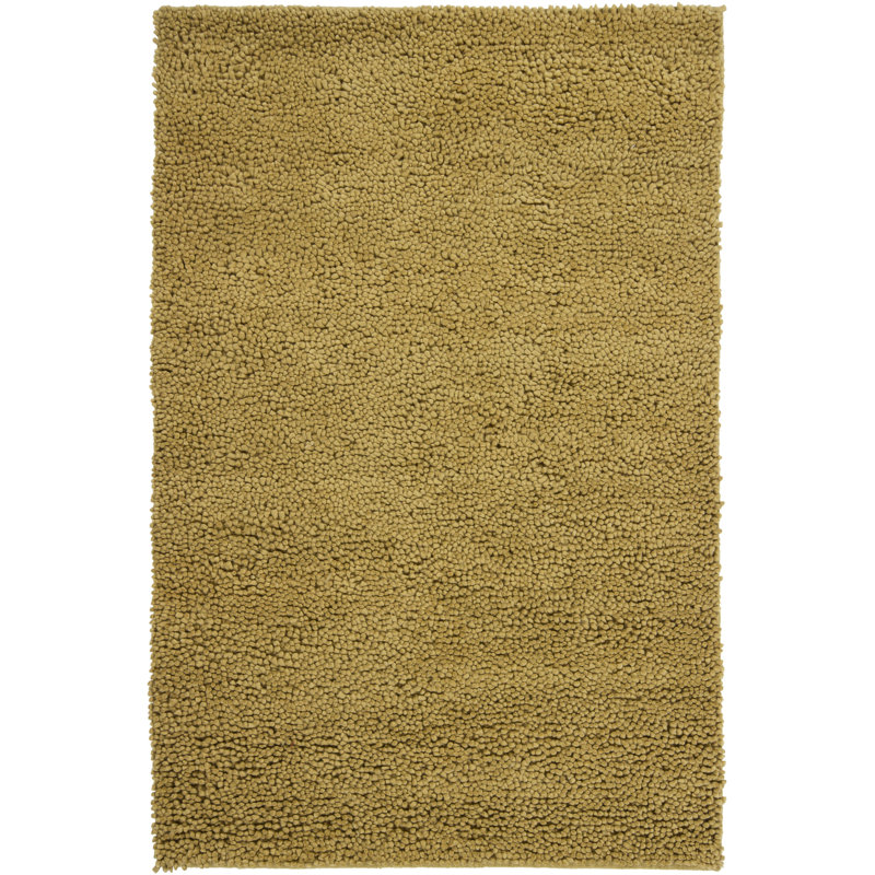 Tapis à poil long doré en laine tissé à la main Kristina, Doré, Rectangulaire 9 pi x 13 pi