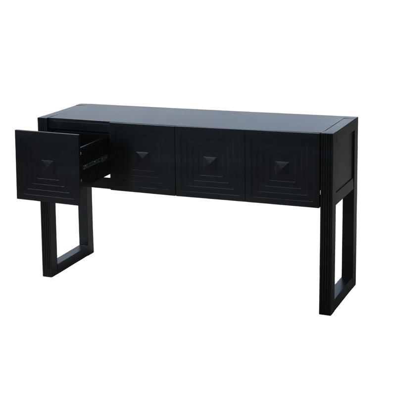 [Vidéo] Console géométrique sculptée avec 3 tiroirs à fermeture en douceur, Black