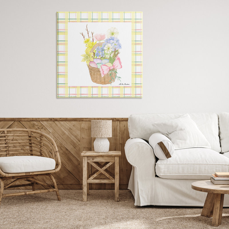 Panier de printemps sur toile écossaise, design par Lee Ann Sanders, H 36 po x l 36 po
