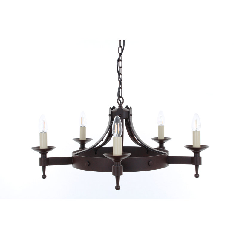 Grandfield 5 - Light Waggon Wheel Chandelier, Aged