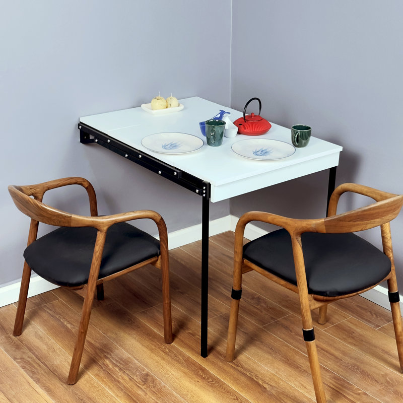 Table murale Murphy avec bibliothèque pliable - Bureau et table de salle à manger industriels peu encombrants, Blanc