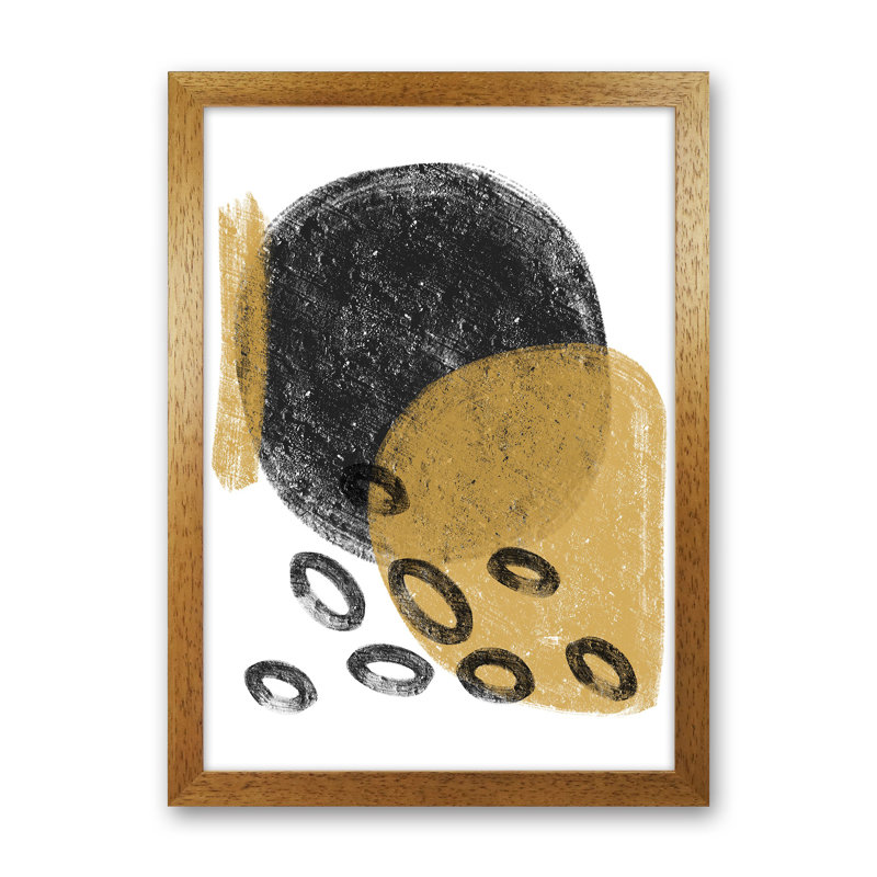 Dalia Chalk Black And Gold Bubbles by Pixy Paper - Print, Oak Framed, 84cm H x 59.4cm W x 3cm D