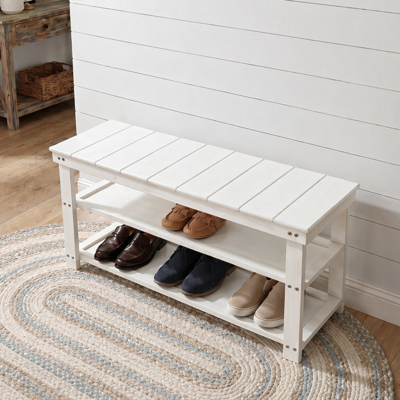 Banc de rangement pour chaussures Carrold, Blanc