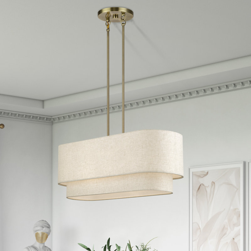 Aselin 4 Light Antique Brass Large Linear Chandelier, 20.5" H x 10" W x 36" D, Antique Brass, 4 Lights