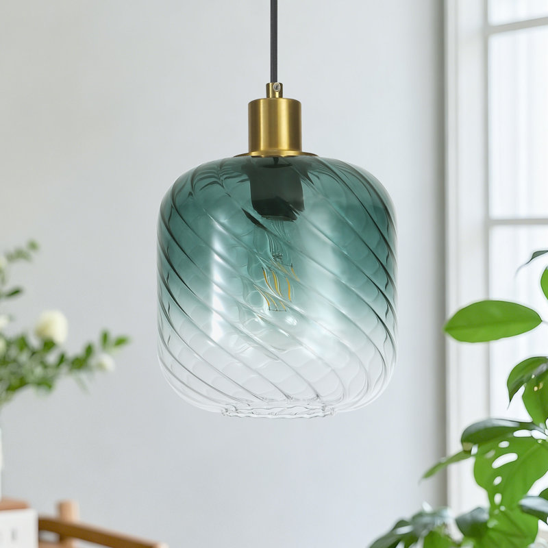 Luminaire suspendu pour îlot de cuisine 1 lumière avec abat-jour en verre dégradé, Vert