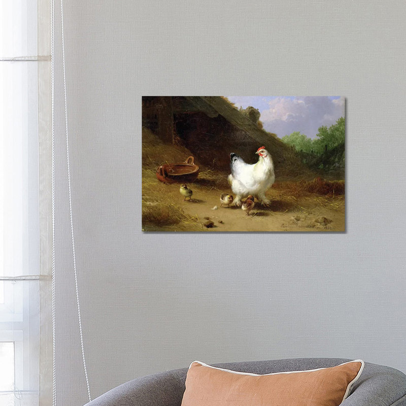 A Hen With Her Chicks by Eugene Joseph Verboeckhoven - Wrapped Canvas Print, 66.04 cm H x 45.72 cm W