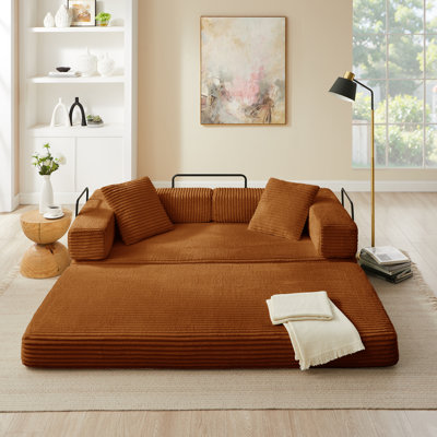Canapé-lit pliant convertible 4-en-1, canapé de compression surdimensionné en velours côtelé de 80,7 pouces, causeuse avec lit escamotable, canapé de plancher, canapé-lit modulaire pour salon, salon, chambre à coucher
