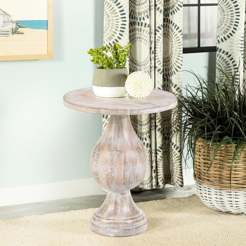 Table d'appoint rustique blanche en bois de manguier, 20 po x 20 po x 24 po, base piédestal, table de style rustique, l 20 po x P 24 po
