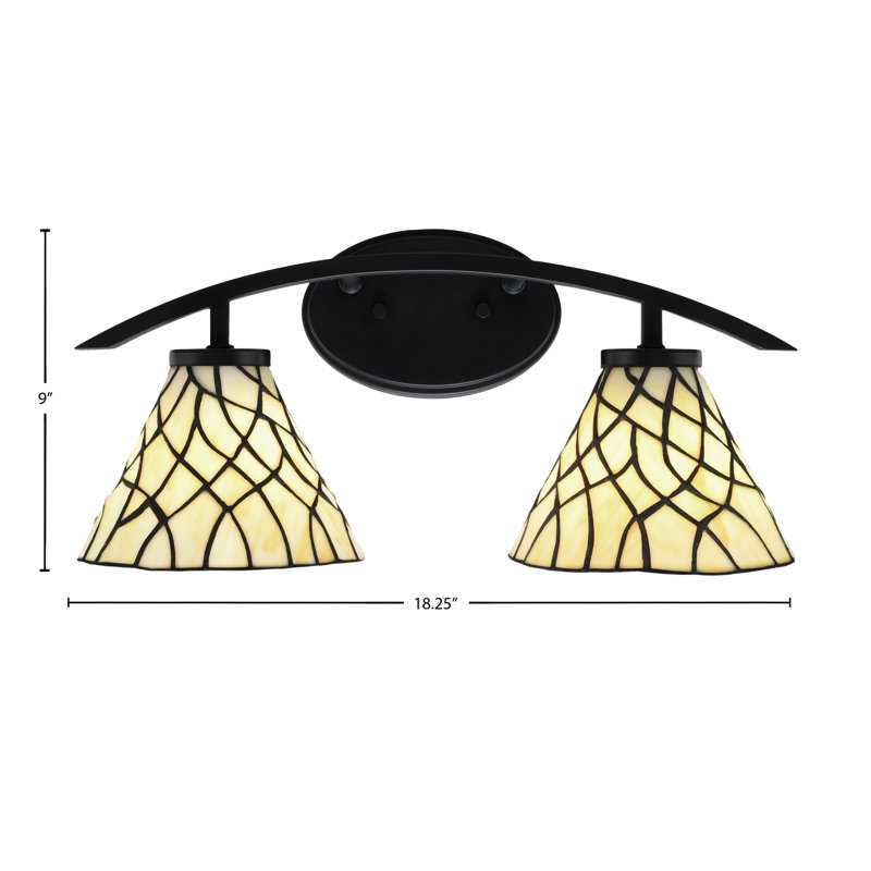 Barre d'éclairage de salle de bain 2 lumières kurve au fini noir mat avec verre d'art Sandhill de 7 po