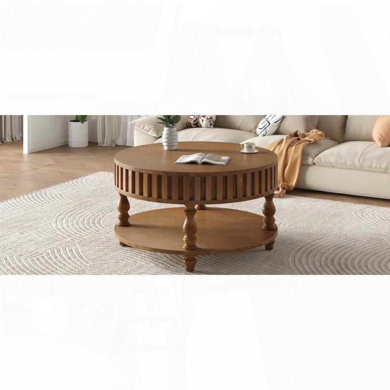 Table basse Farmhouse avec rangement à rabat et pieds en bois massif brun rustique
