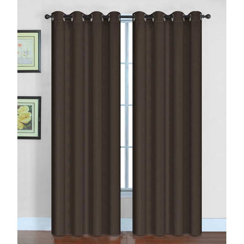 Panneau de rideau simple de couleur unie, Brun, L 54 po x L 95 po