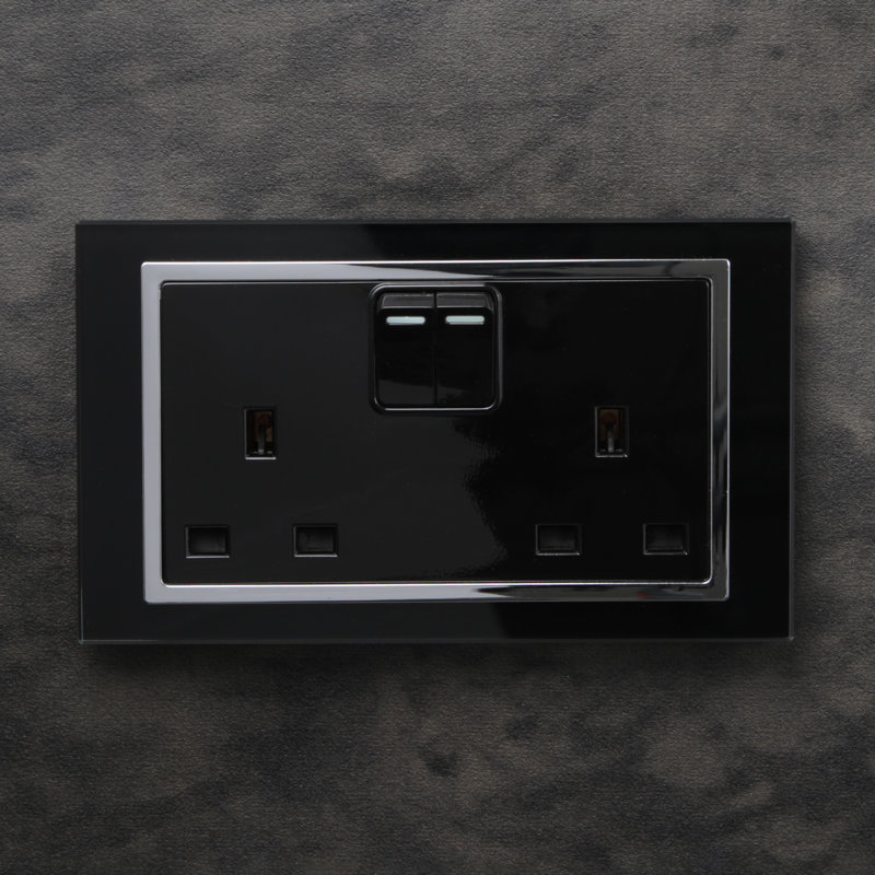 Crystal CT 13A DP Double Plug Socket With Switch Black, Black