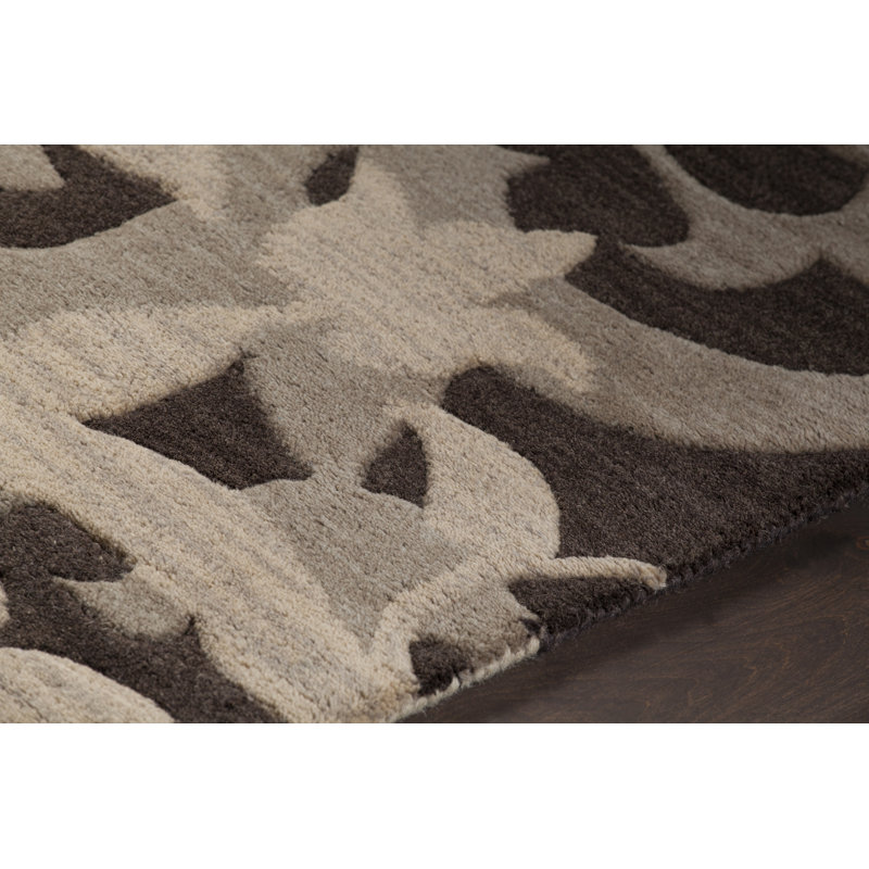 Tapis à médaillon en laine à motif floral traditionnel beige, gris et brun touffeté à la main Bartz Authentic, 5' x 7'