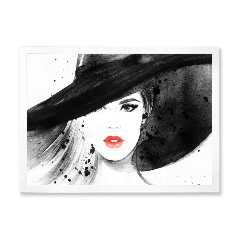 «Blanc and White Fashionista Woman Portrait», reproduction d'art sur toile, Cadre photo blanc, H 24 po x l 36 po x P 1 po