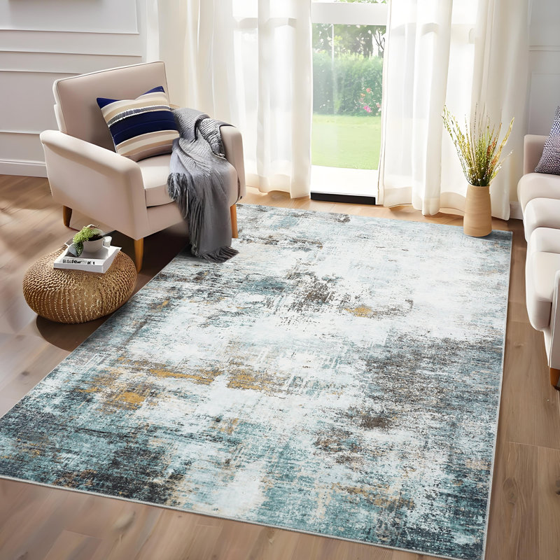 Abstract Machine Washable Rug Non-Slip Area Rug Modern Design Rug Durable Floor Carpet Easy-Cleaning Rug, Rectangle 5' x 7'