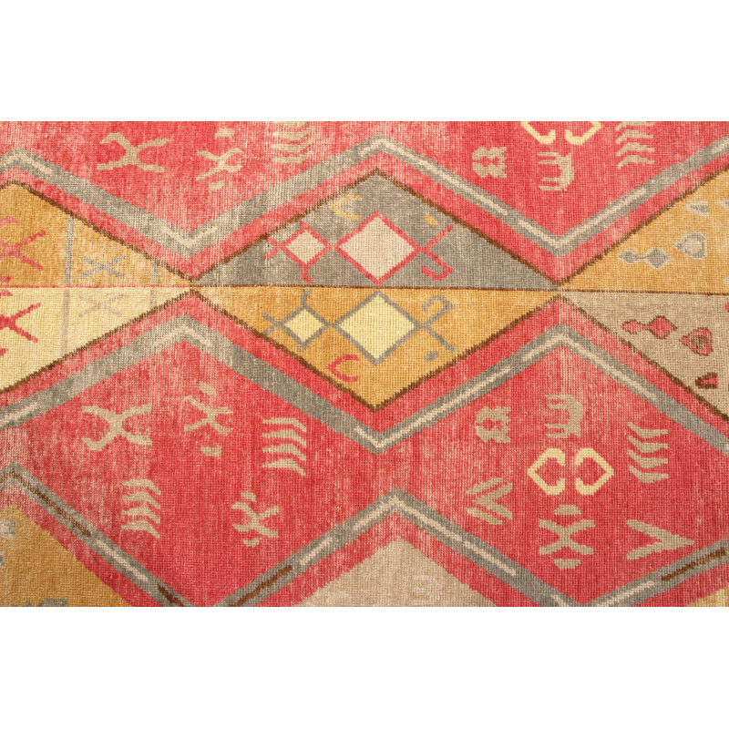 Hand-Knotted Moroccan Rug Red Gold Diamond Pattern, Rectangle 12' x 15'