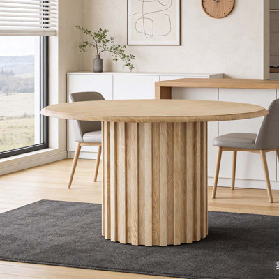 Round Dining Table, 47.24" Farmhouse Kitchen Table With Metal Base For 4