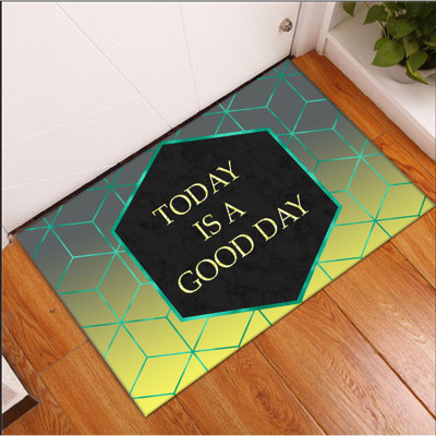 Tapis géométrique tissé à la machine rectangulaire vert / jaune / noir 1 pi 8 po x 2 pi 7 po Edweina