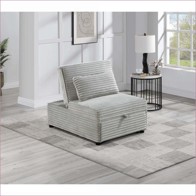 Sofas, Contemporary Convertible Sleeper Chair, Light Gray Wide-Welt Corduroy | Natural Ash | Corduroy
