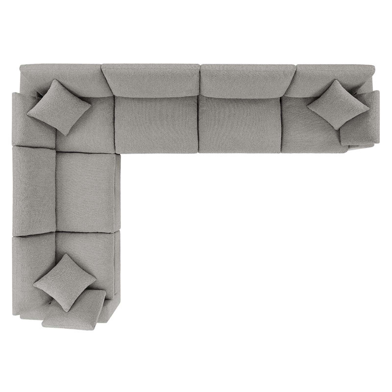 Modway Commix Down Filled Overstuffed Boucle Fabric 6-Piece Sectional Sofa, Light Gray 